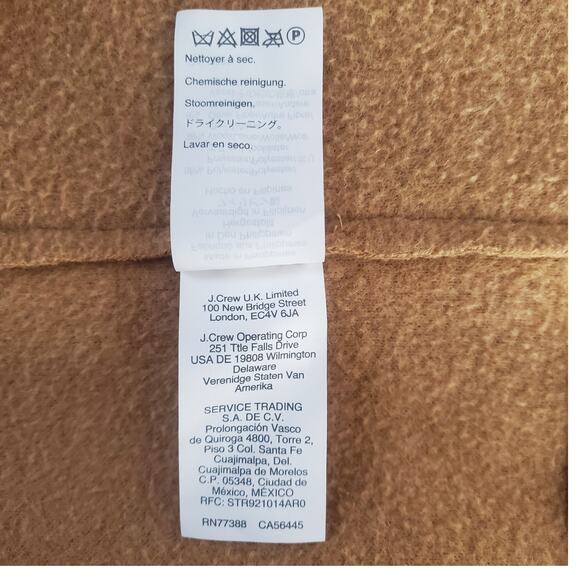 J Crew Topcoat Italian Boiled Wool Coat Jacket AB477 Camel Tan Size 14 - Picture 9 of 9